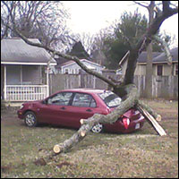 Rogue tornado in Huntsville's Five Points district causes wanton vehicle damage.