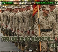 Donald Trump builds a wall with a marching army