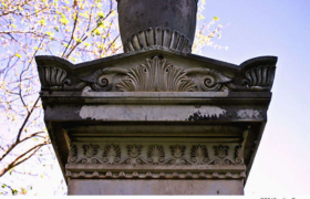 This monument in Huntsville's Maple Hill Cemetery reveals a beautiful relief.
