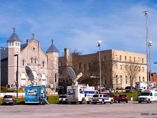 Mainstream media satellite trucks counting the minutes in 2005 awaiting Eric Rudolph to appear at the Federal Courthouse in downtown Huntsville.