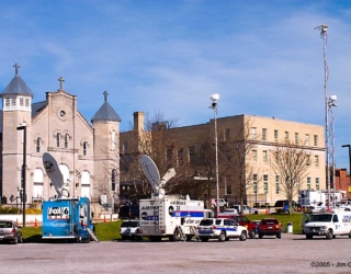 Mainstream media satellite trucks counting the minutes in 2005 awaiting Eric Rudolph to appear at the Federal Courthouse in downtown Huntsville.