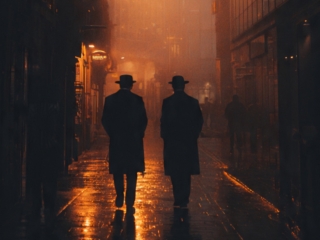 Shady Deep State characters walking down an unknown city street - (AI) Jim Porter Casey